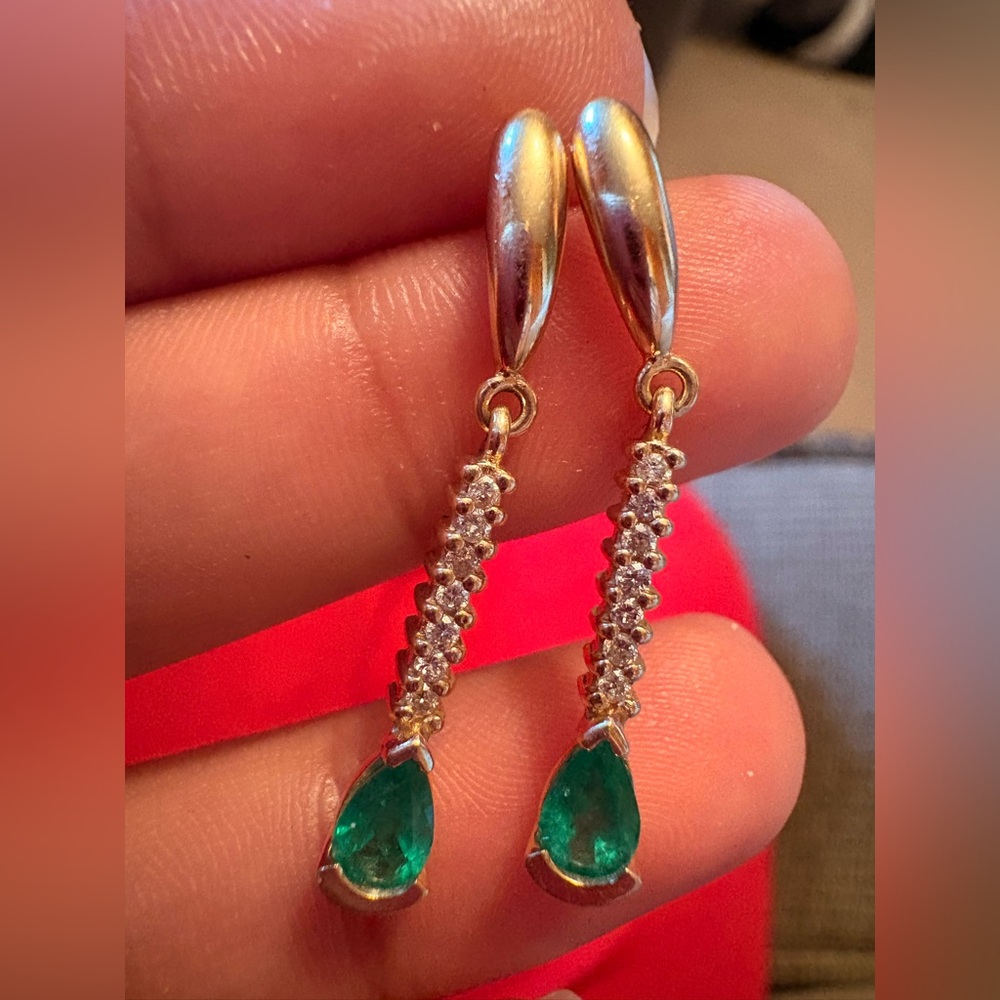 14k  Gold Emerald and diamond earrings